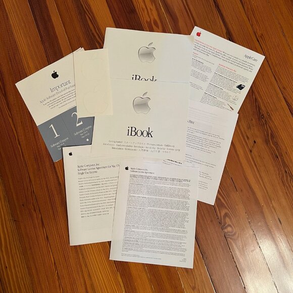 Paperwork, disks, AV adapter, yo-yo cord Companion Listing forApple iBook M6497 - Picture 1 of 4